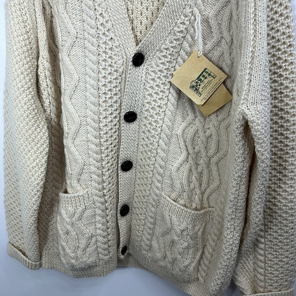 Blarney Woolen Mills Ireland Wool Cable Knit Sweater Cardigan Size 48 NWT. - Picture 3 of 15